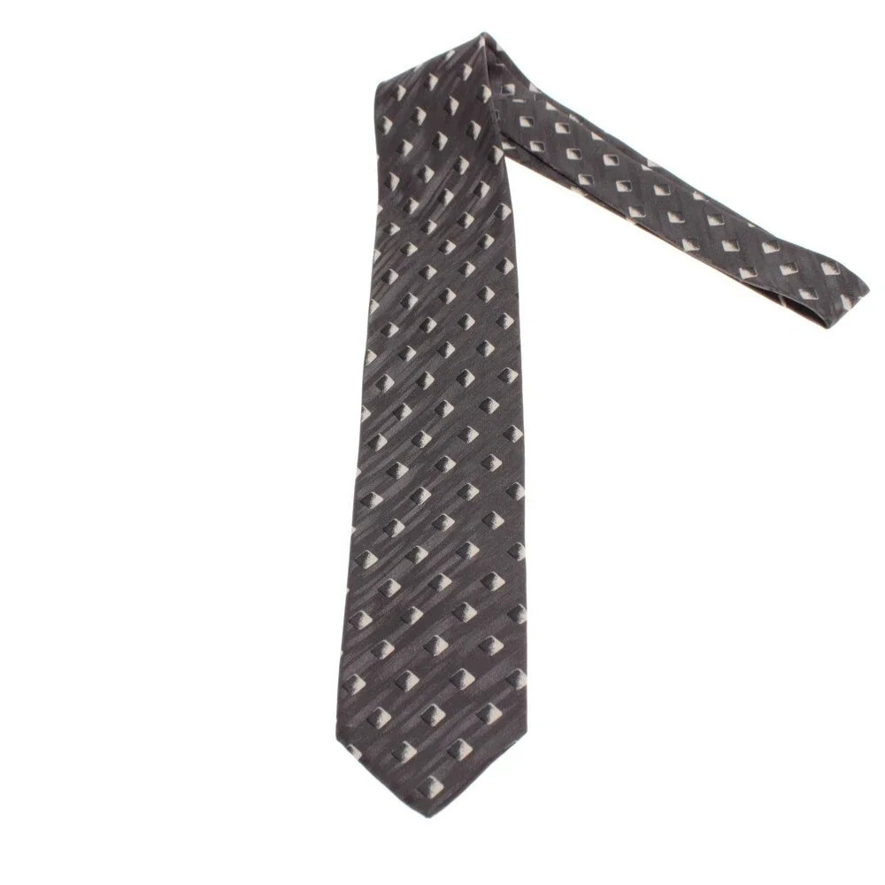 Brioni NWOT Neck Tie in Gray & Cream Geometric Print 100% Silk Made in Italy